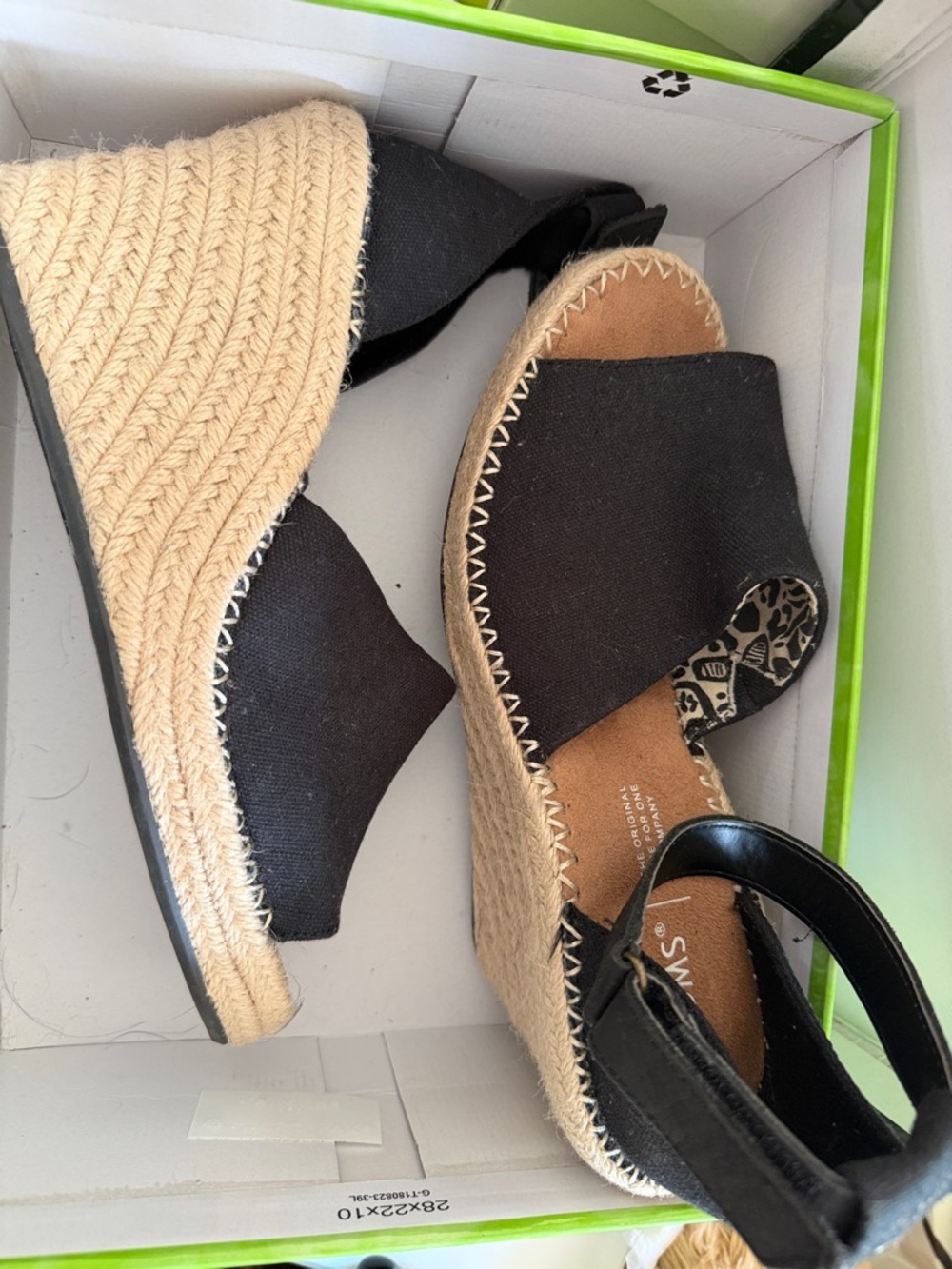 Toms Black Espadrille Wedge Sandals with Jute Platform